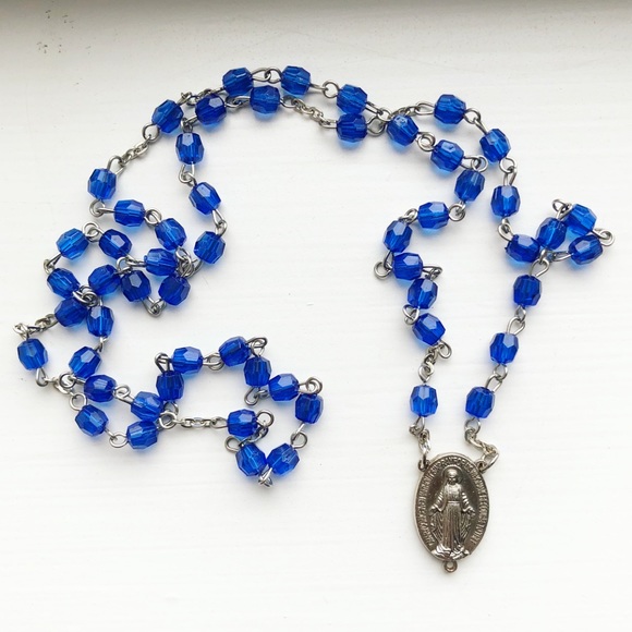 blue virgin mary necklace